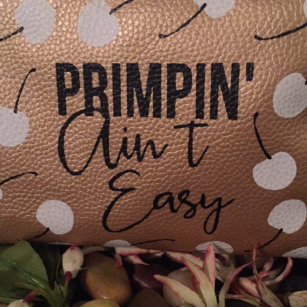 Primping’ Ain’t Easy Gold White Black Makeup Bag